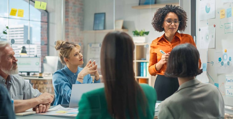 Group of marketers developing home buyer personas at brainstorming session